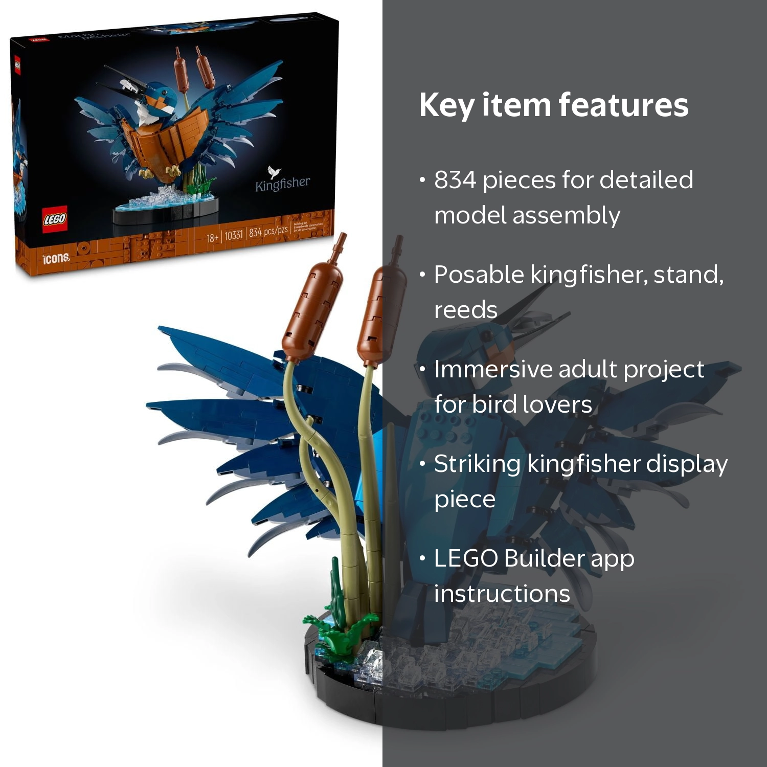 LEGO, Icons Kingfisher Bird Model, Multicolor, 834 Pieces