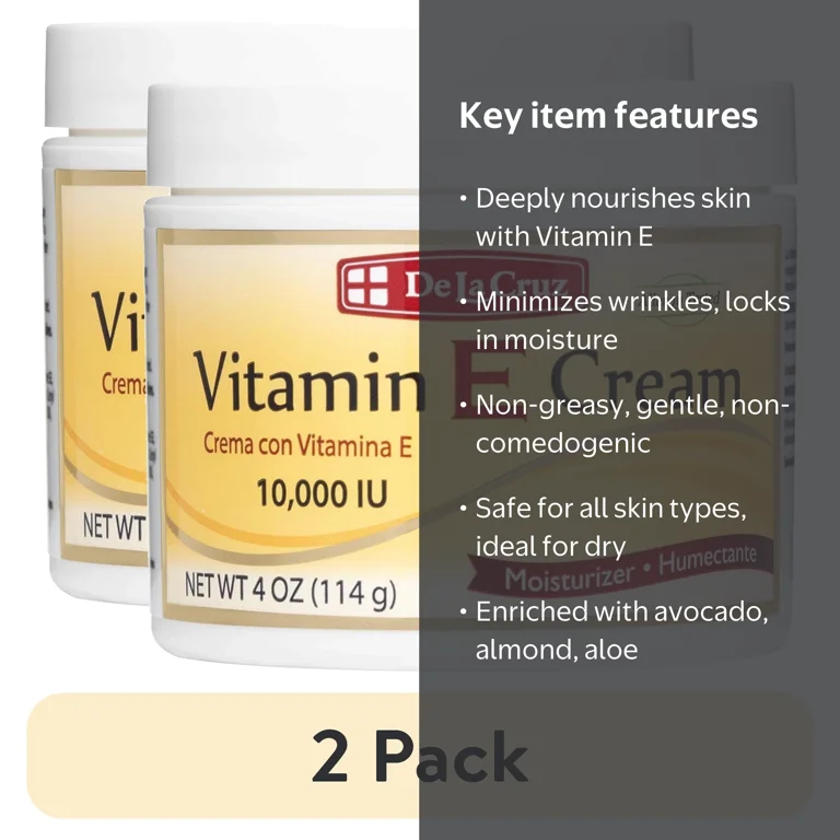 2 pack) De La Cruz Vitamin E Cream 10,000 IUs, Face and Skin