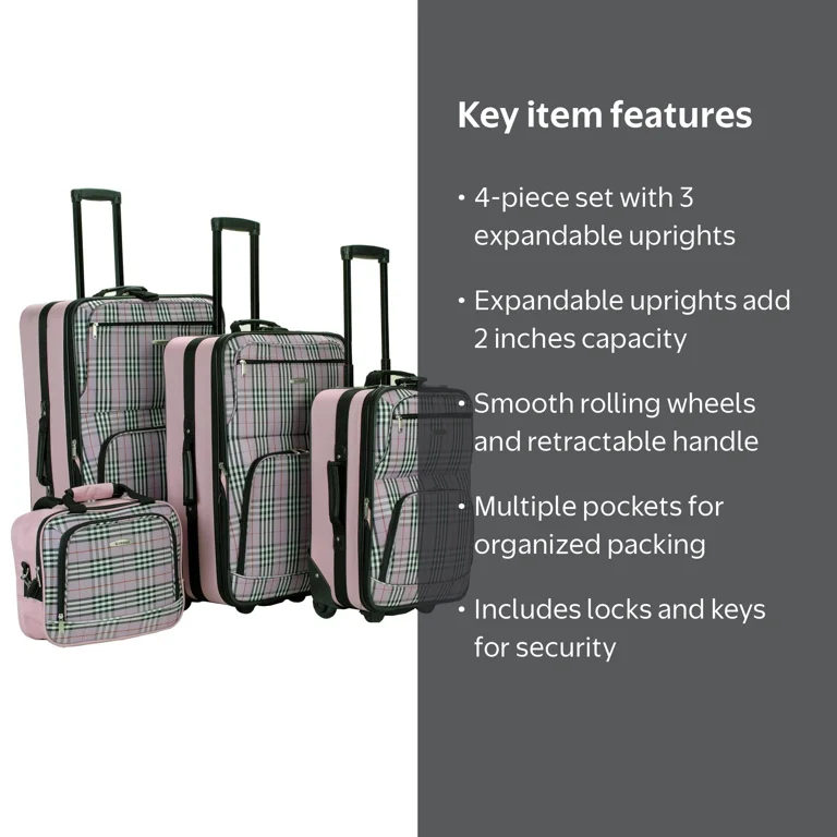 Rockland Luggage Fashion Collection 4 Piece Softside Expandable