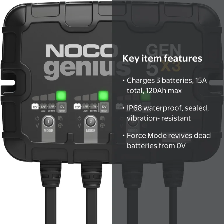 NOCO, Battery Charger, GEN5X3, 3-Bank 15A 12V Waterproof Marine