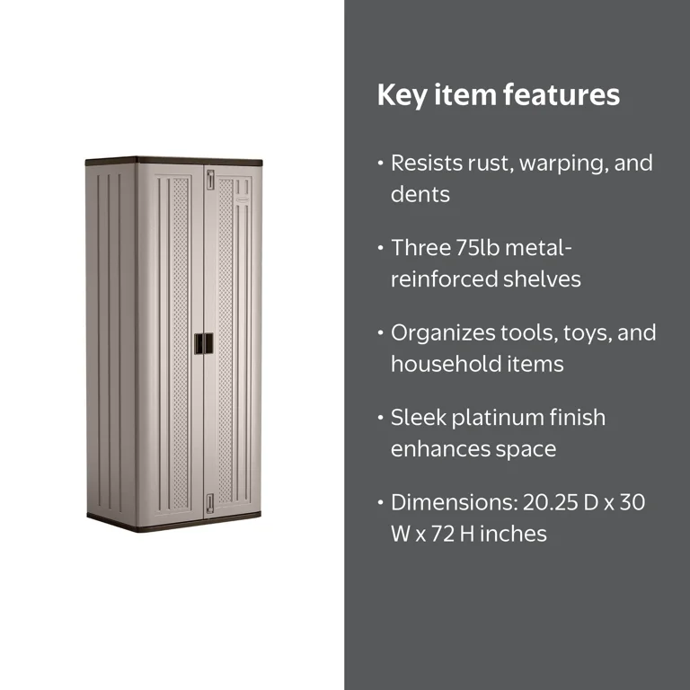Suncast 3-Shelf Resin Base Garage Cabinet Locker, 30