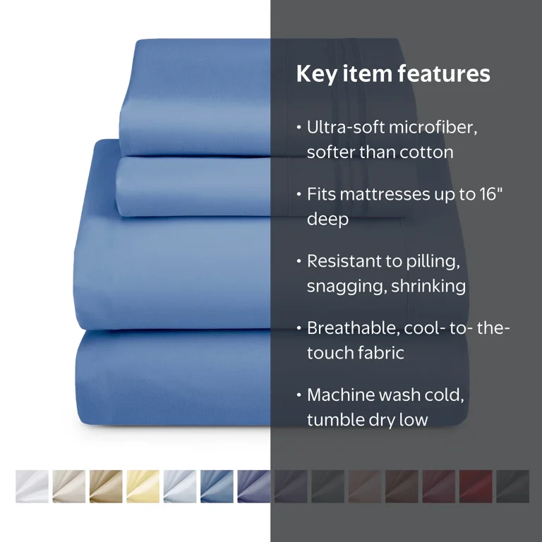 Nestl, Full XL Sheets Set, Blue, 1800 Series Microfiber - Walmart.com