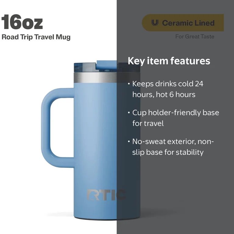RTIC Road Trip 20 oz Ceramic Lined Leak-Resistant Lid Travel Mug
