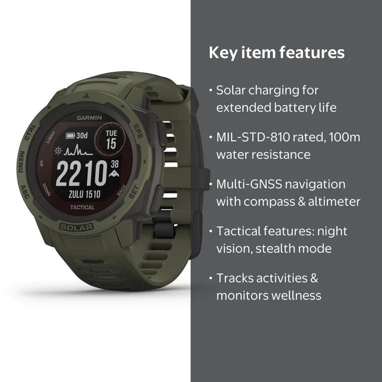 Instinct Solar – Tactical, Moss: Rugged Military Standard GPS