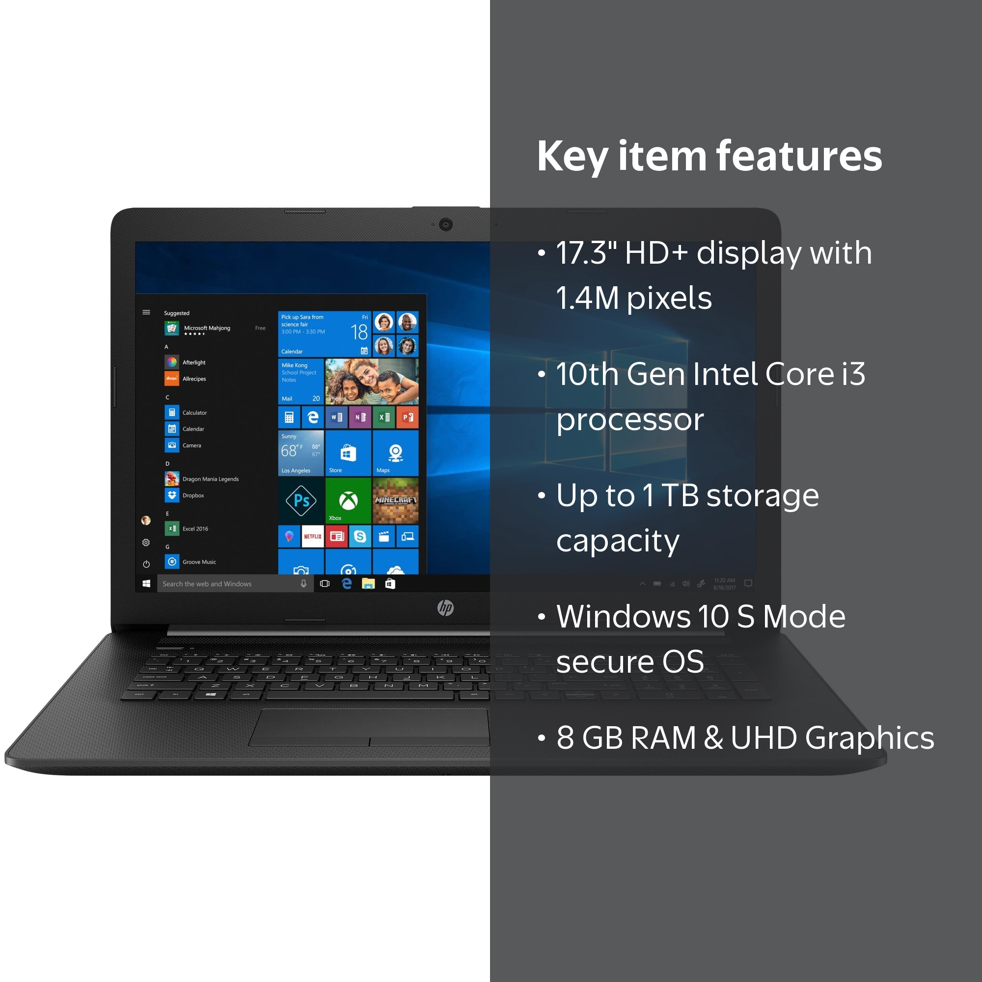 HP Laptop 17-by3021dx, Intel Core i3, 8GB RAM, 1TB HDD, UHD