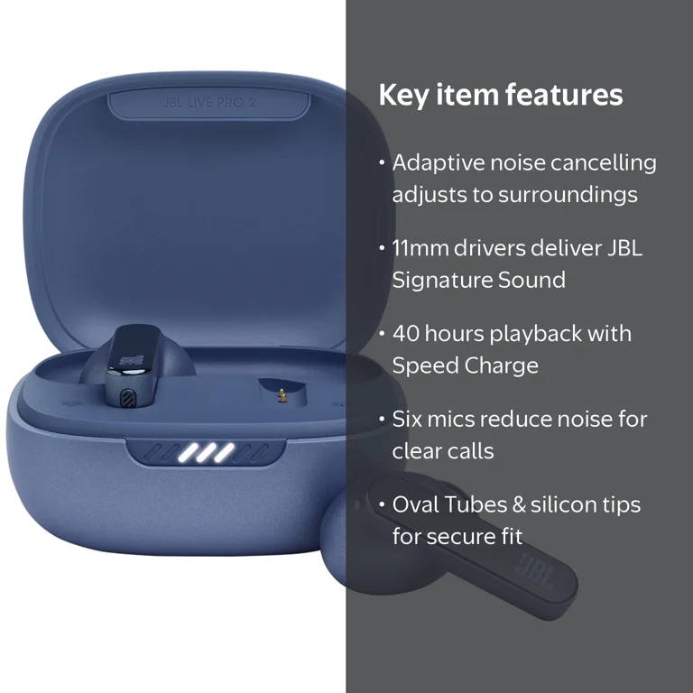 JBL, True wireless Noise Cancelling earbuds, Blue, 40 Hours