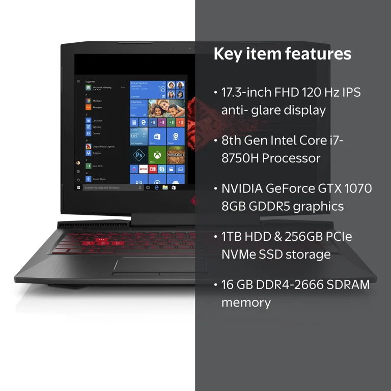 HP Omen 17.3” Gaming Laptop, Windows 10, Intel i7, 1TB HDD + 256GB