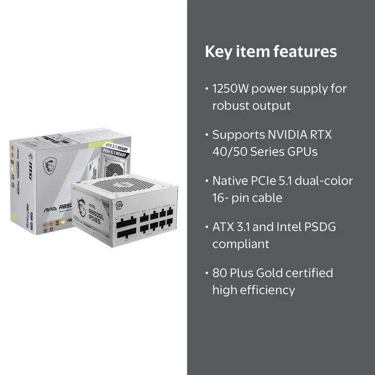 新品未開封 MSI MAG A850GL PCIE 5.1 MSI - MAG A850GL PCIE5 WHITE, Fully Modular Gaming PSU, 80+ Gold