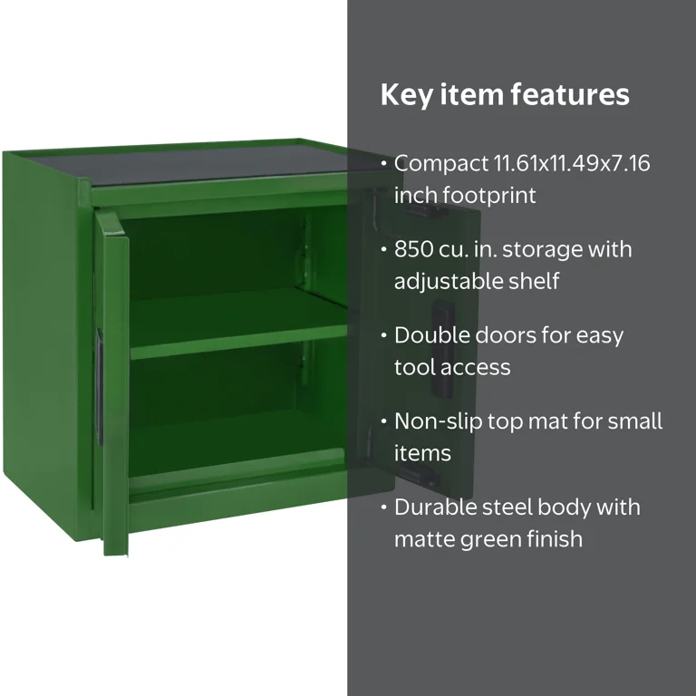 Hyper Tough Mini Tool Cabinet, 11.6 in, Steel, Green, Double Doors