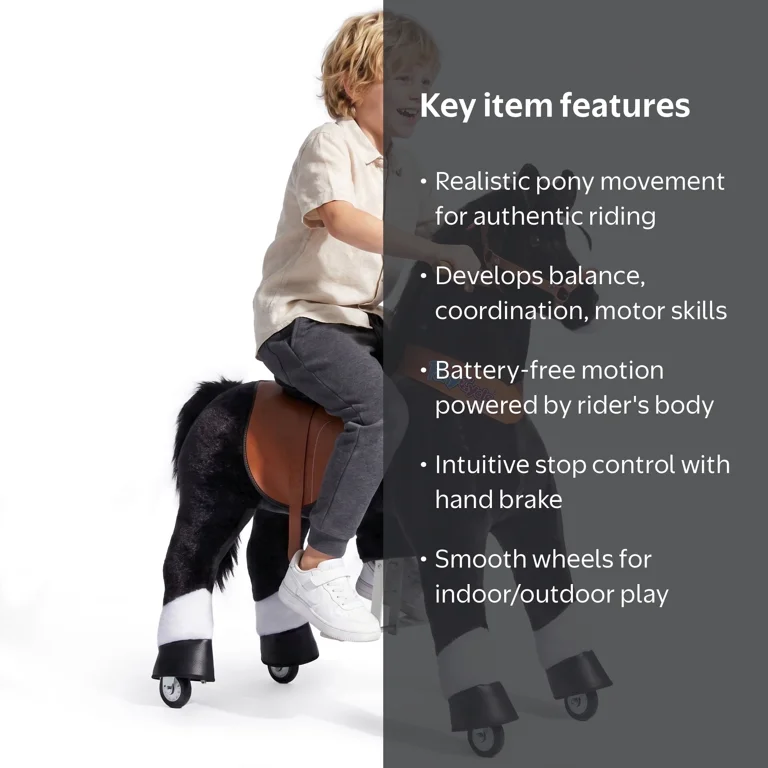 PonyCycle Kids Ride On Stable Power Pony Toy Black for Boys and