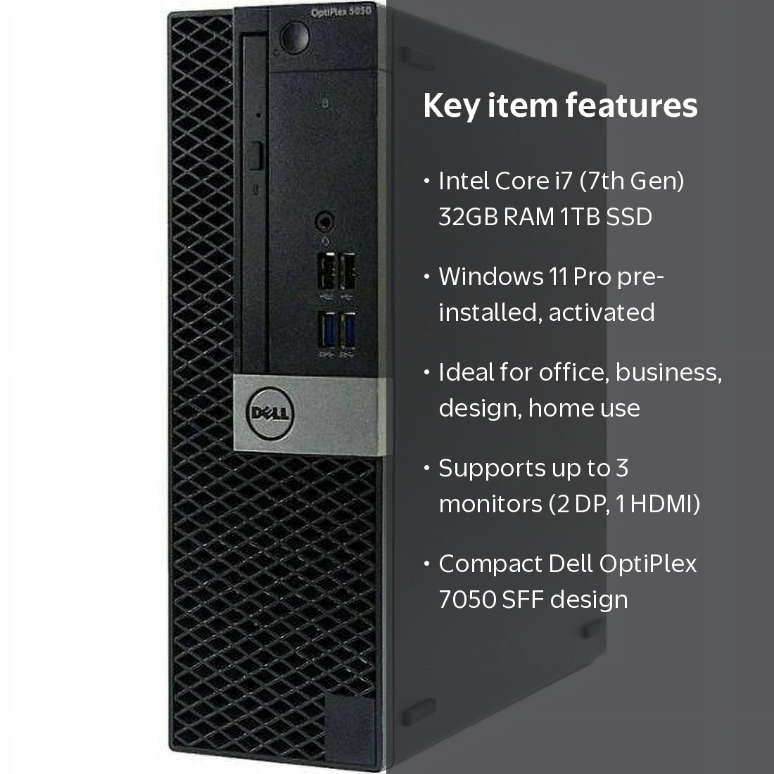 Dell Optiplex 7050 SFF, Intel i7-7700 CPU, 32GB DDR4 RAM, 1TB SSD