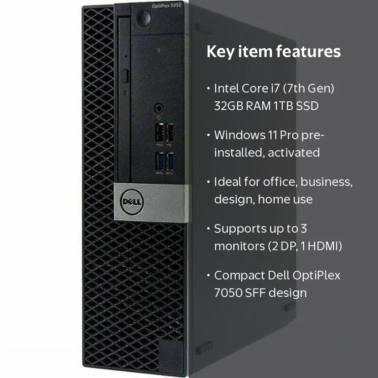 Dell Optiplex 7050 SFF, Intel i7-7700 CPU, 32GB DDR4 RAM, 1TB SSD