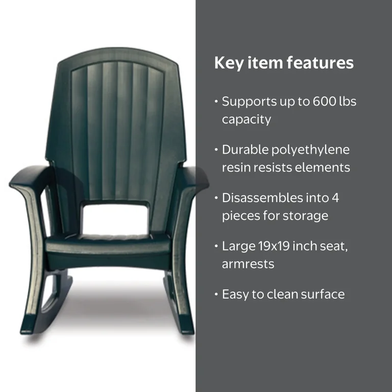 Semco, Outdoor Rocking Chair, Heavy Duty Resin Porch Rocker, Green