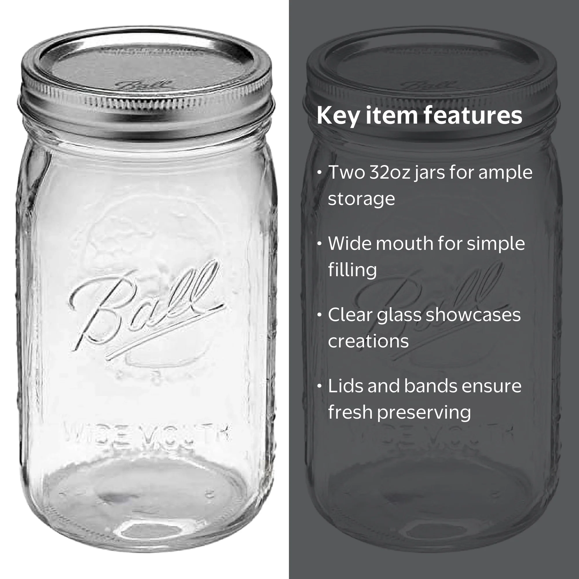 Ball, Canning Jars, 32 oz, Glass, 2 Count Set with Lids - Walmart.com