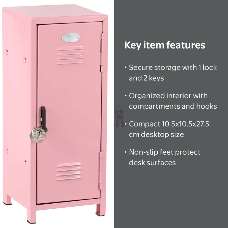 FYJUCPA, Mini Locker with Lock and Key, Pink, Compact Storage