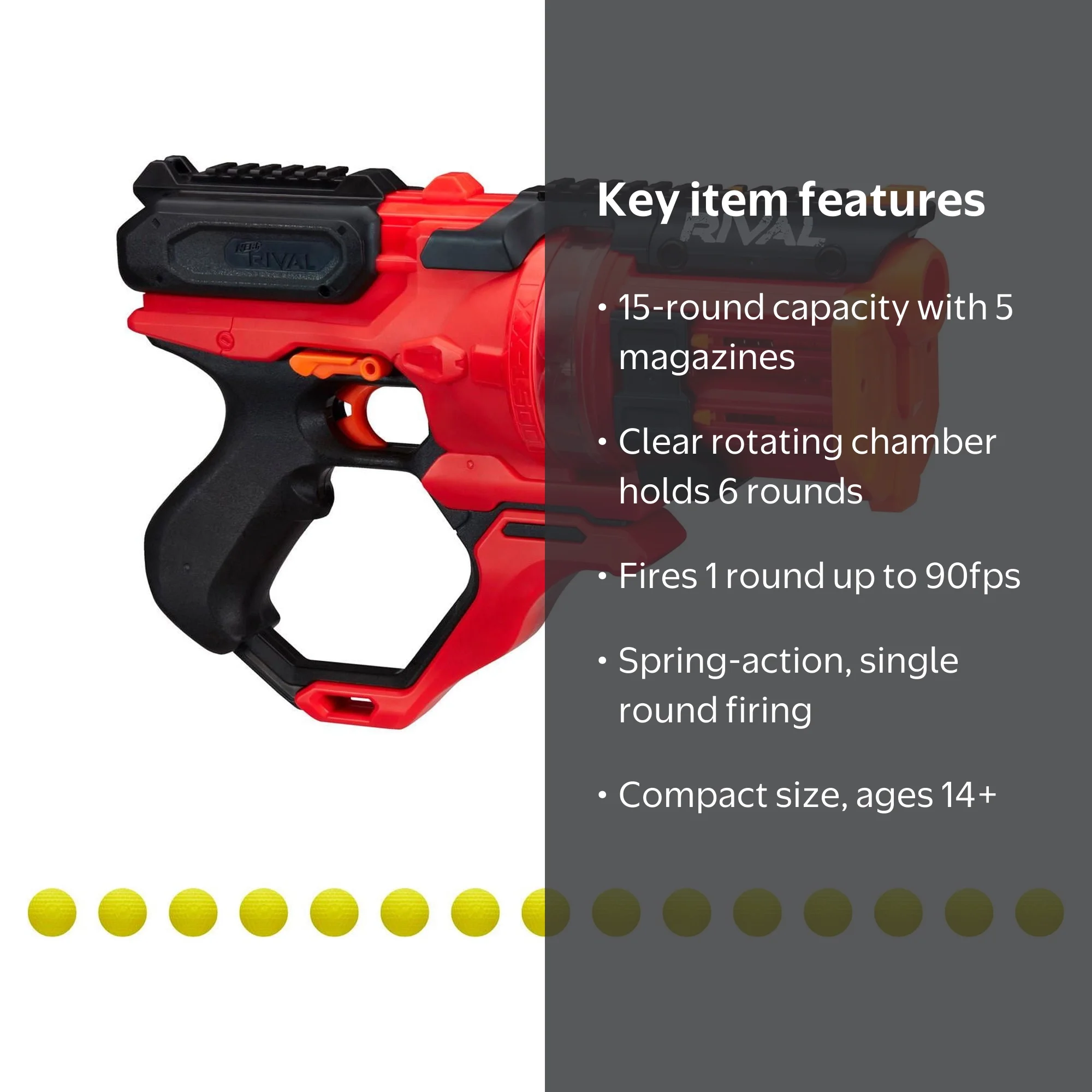 Nerf Rival Roundhouse XX-1500 Toy Blaster with 15 Ball Dart Rounds