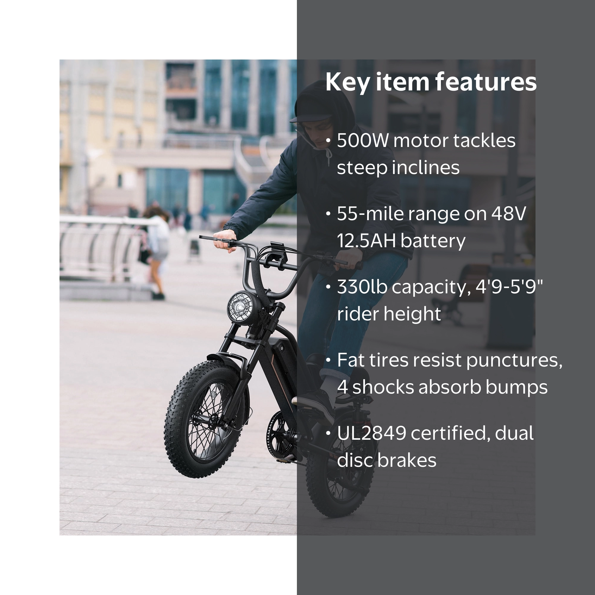 Jasion YR16 Electric Bike for Adults, 500W Motor 48V 12.5AH