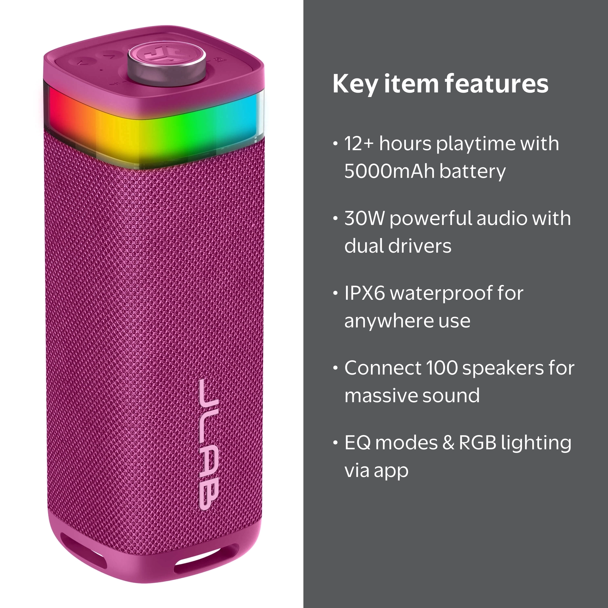 JLab JBuds Party Portable Bluetooth Speaker, 30W, 12 Hour Playtime
