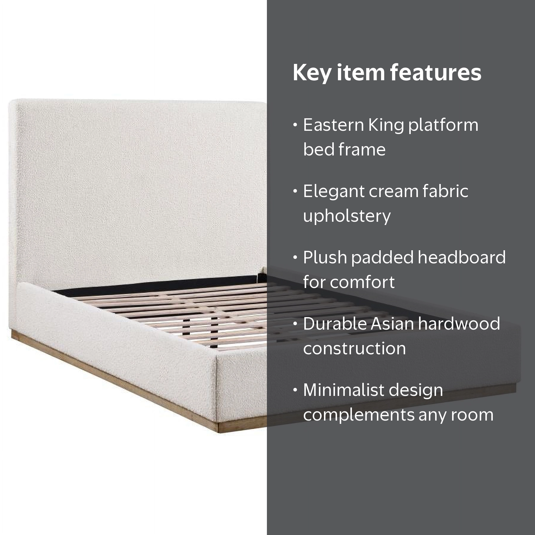 Knox Upholstered Eastern King Platform Bed Cream - Walmart.com