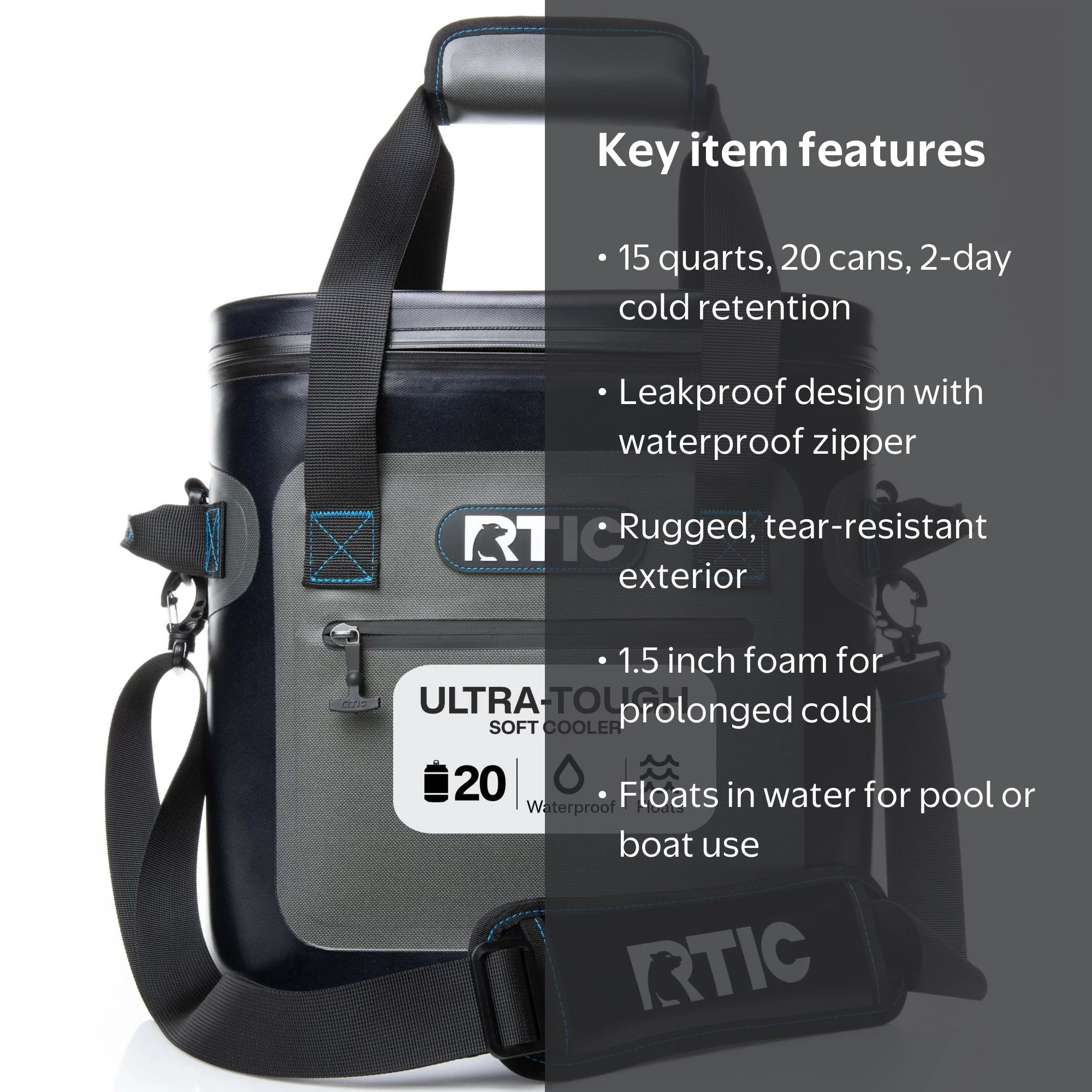 RTIC 15 Qt Soft Cooler, Holds 20 Cans, Leakproof Waterproof