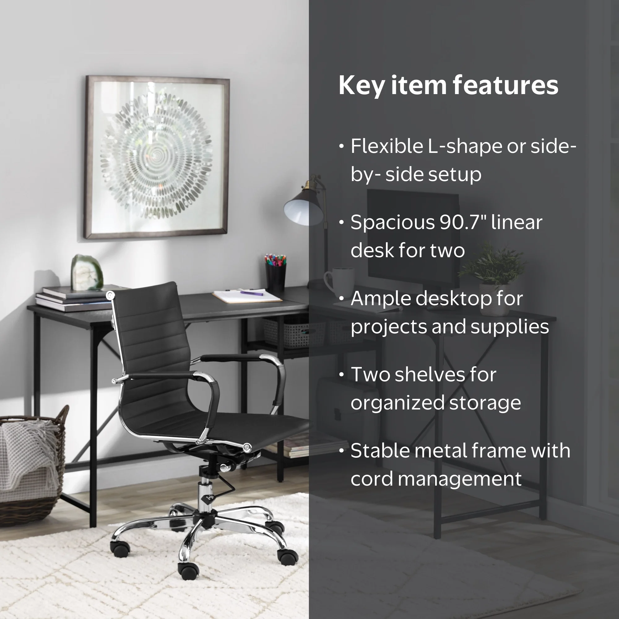 Free Shipping! Mainstays Two-Way Convertible Desk Charcoal with