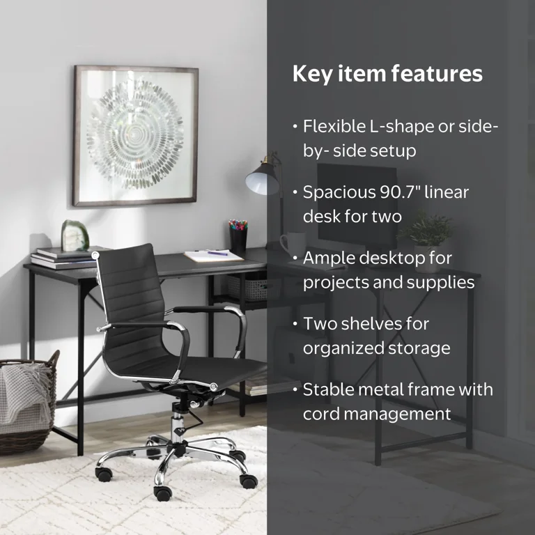 Free Shipping! Mainstays Two-Way Convertible Desk Charcoal with