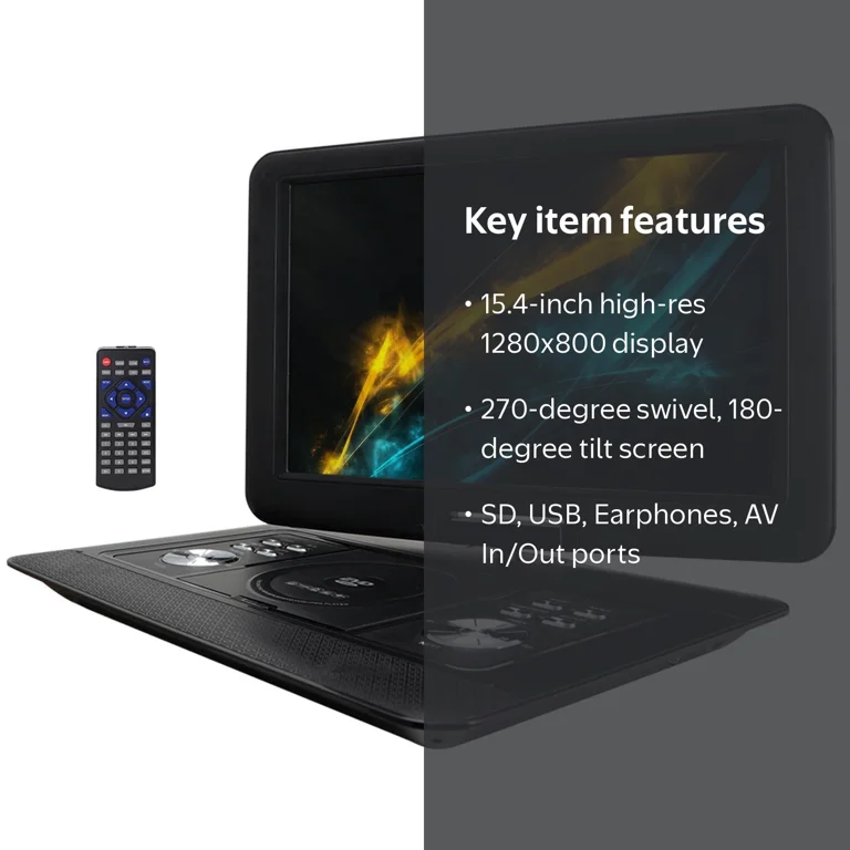 Trexonic 15.4 Inch Portable DVD Player with TFT-LCD Screen and USB