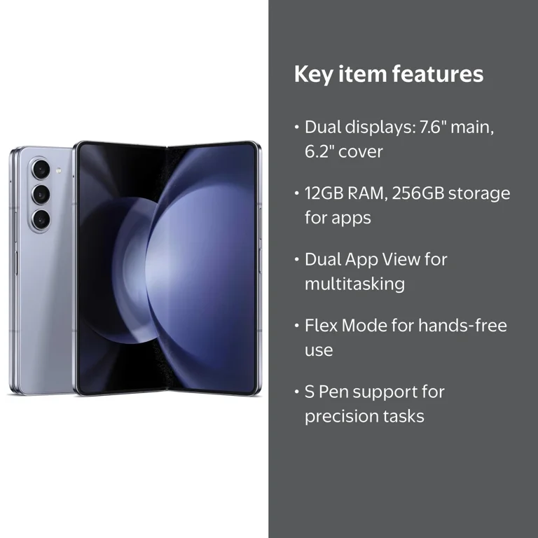 SAMSUNG Galaxy Z Fold 5, Unlocked, 256GB, 7.6” Screen, Streaming