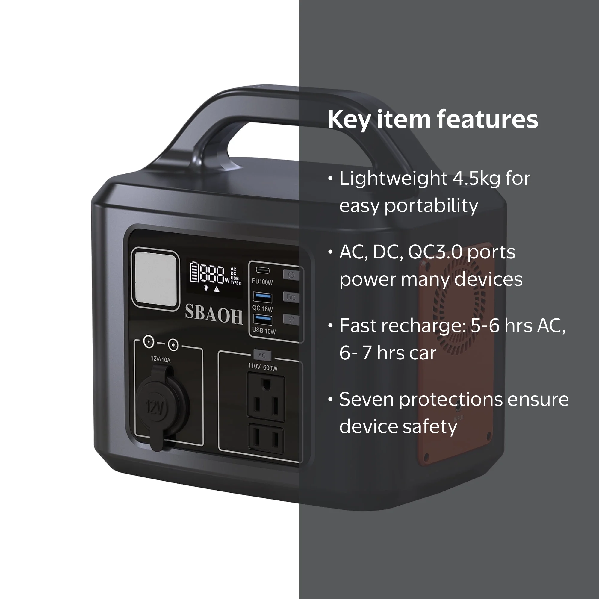 SBAOH 600W Power Station,538.7Wh 145600mAh Solar Generator for