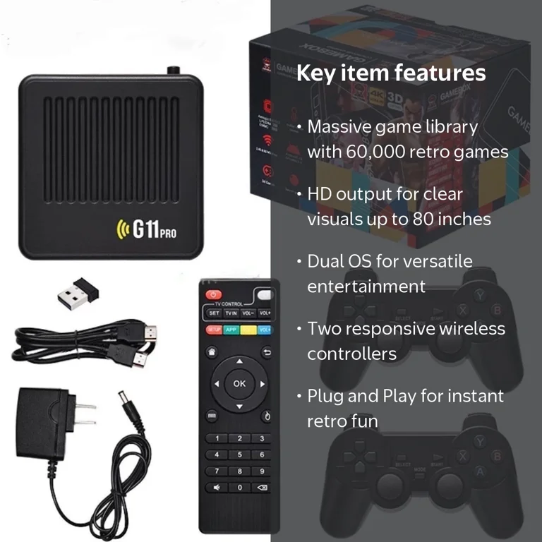 G11 Pro 4K Retro Game Box, Plug and Play Video Games with 2