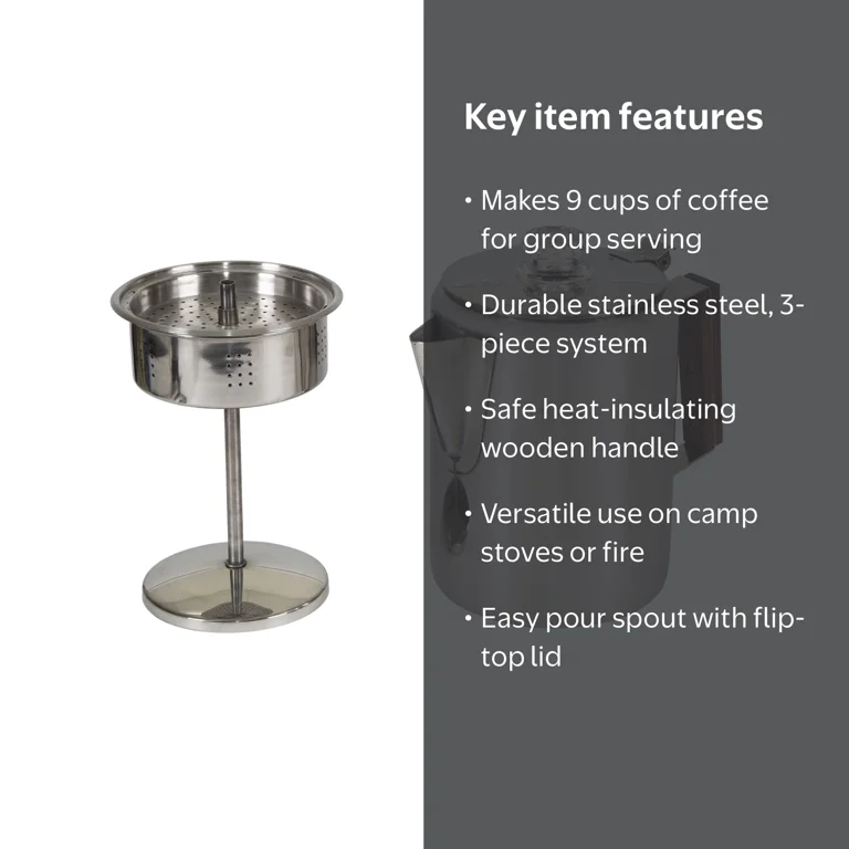 Stansport Stainless Steel Percolator Coffee Pot, 9 Cups - Walmart.com