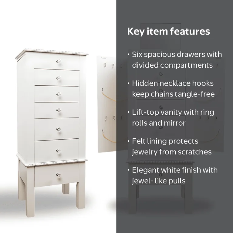 Hives & Honey - Crystal Standing Jewelry Armoire - White - Walmart.com