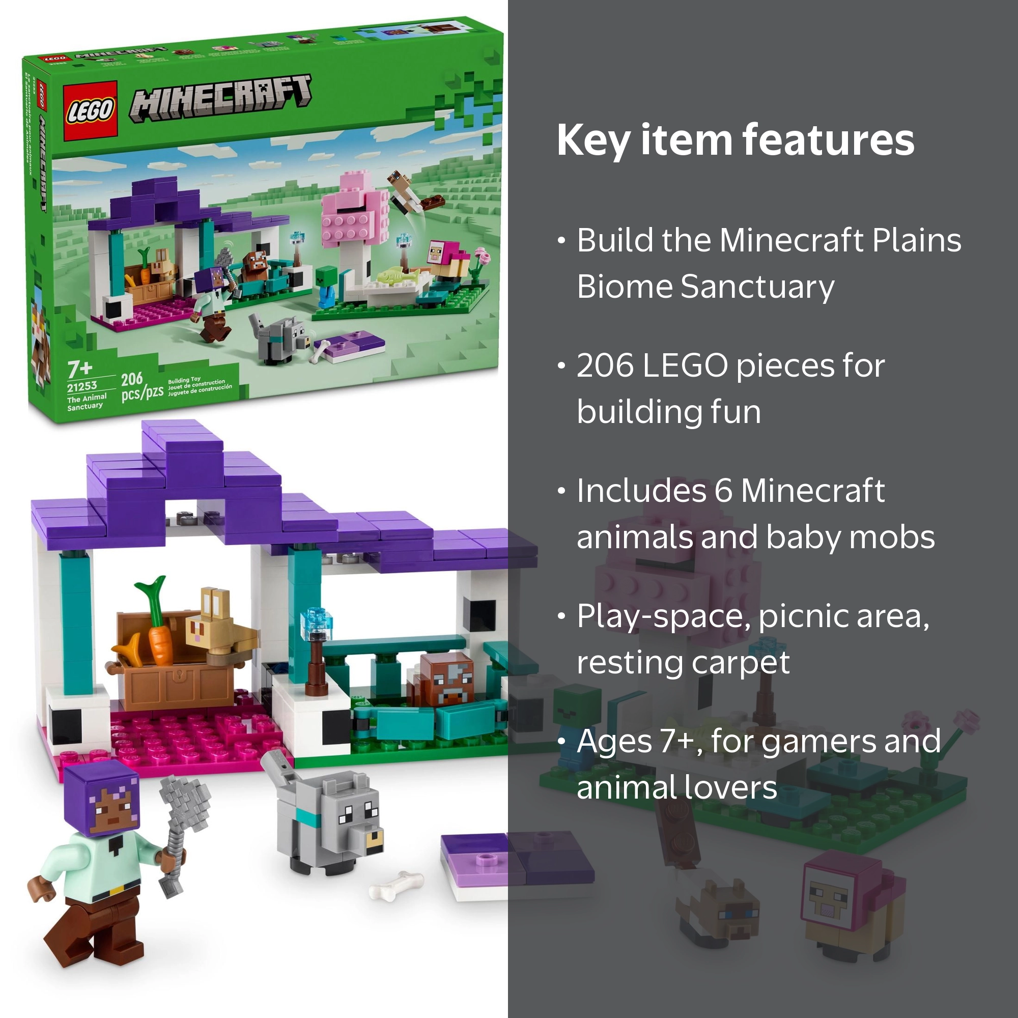 LEGO Minecraft Animal Sanctuary Building Set, Plains Biome, Ages 7 