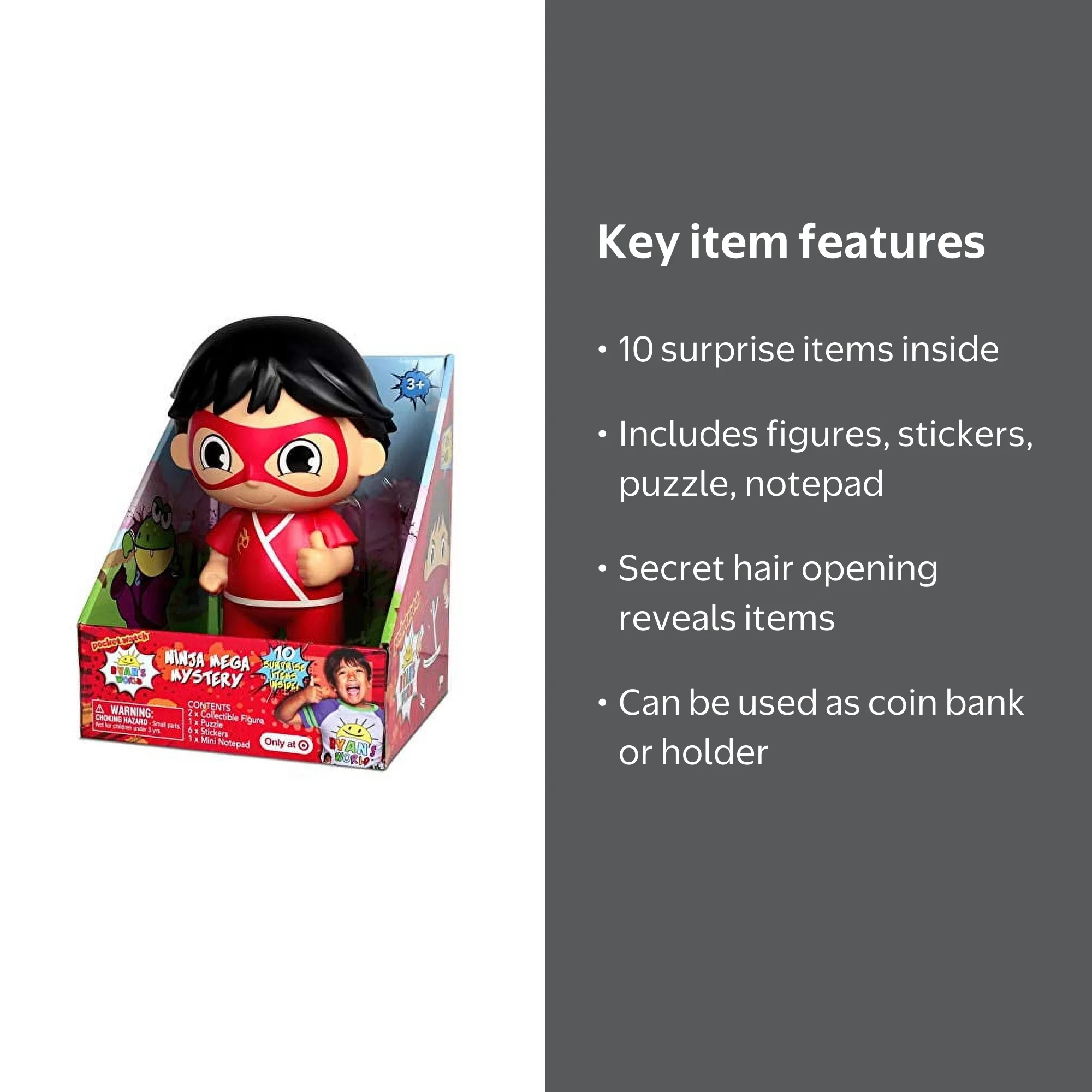Ryan World Ninja Mega Mystery Treasure Box Toy - Coin Bank with 10