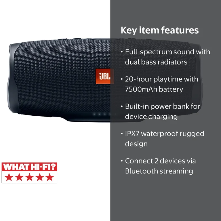 JBL Charge 4 - Portable Bluetooth speaker - Black with 7500mAh