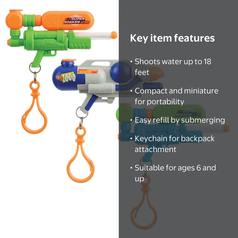 Nerf Super Soaker Nano Blasters, Mini Water Blaster with Keychain