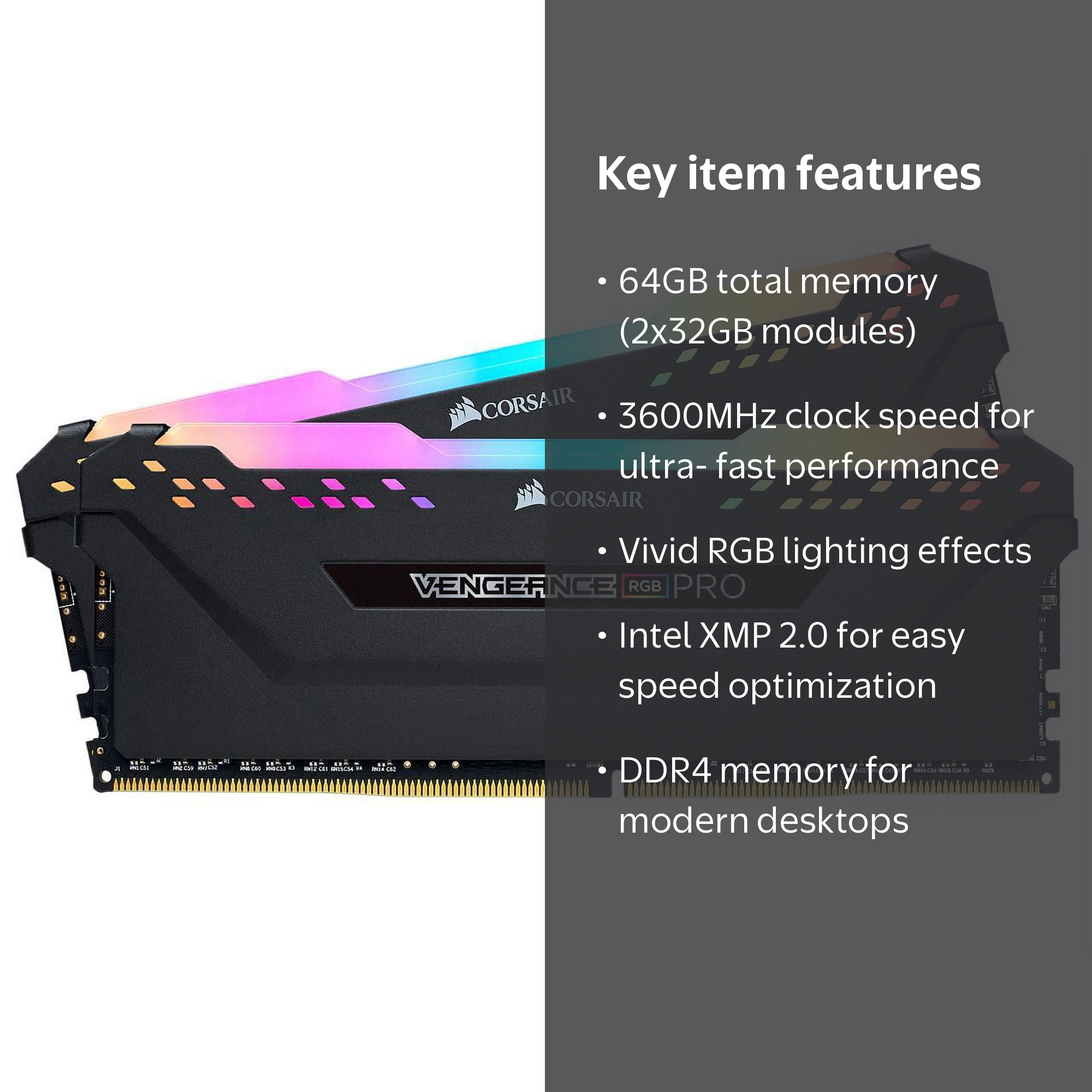 CORSAIR Vengeance RGB Pro 64GB DDR4 3600 Desktop Memory