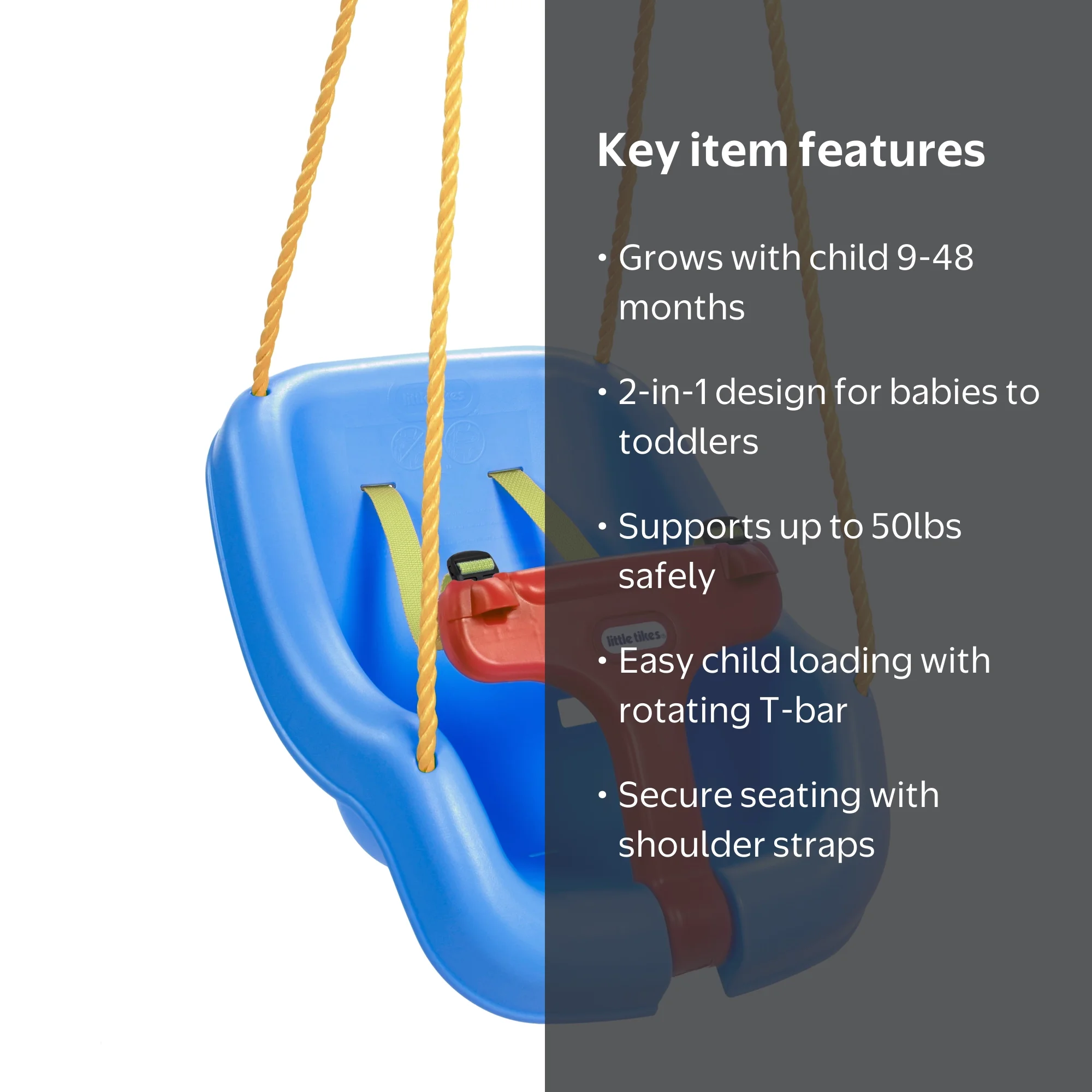 Little Tikes 2-in-1 Snug and Secure Swing, High Back, Blue