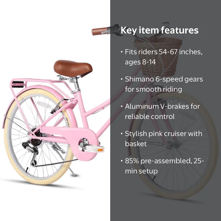 Glerc, Girl Cruiser Kids Bike, 24 inch, Pink with Rack - Walmart.com