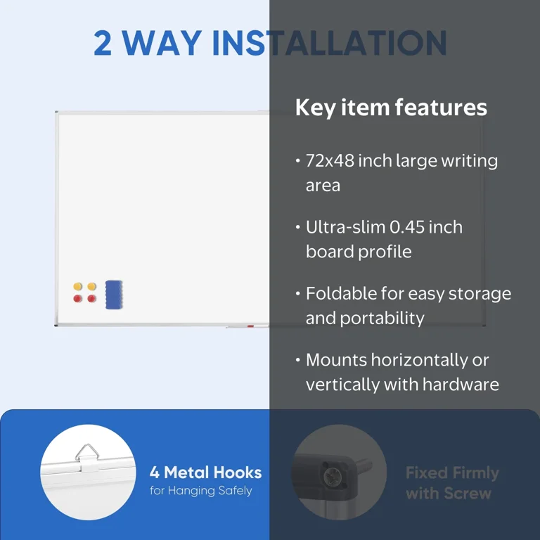 VUSIGN Foldable Double-Sided Writable Magnetic Whiteboard 72x48