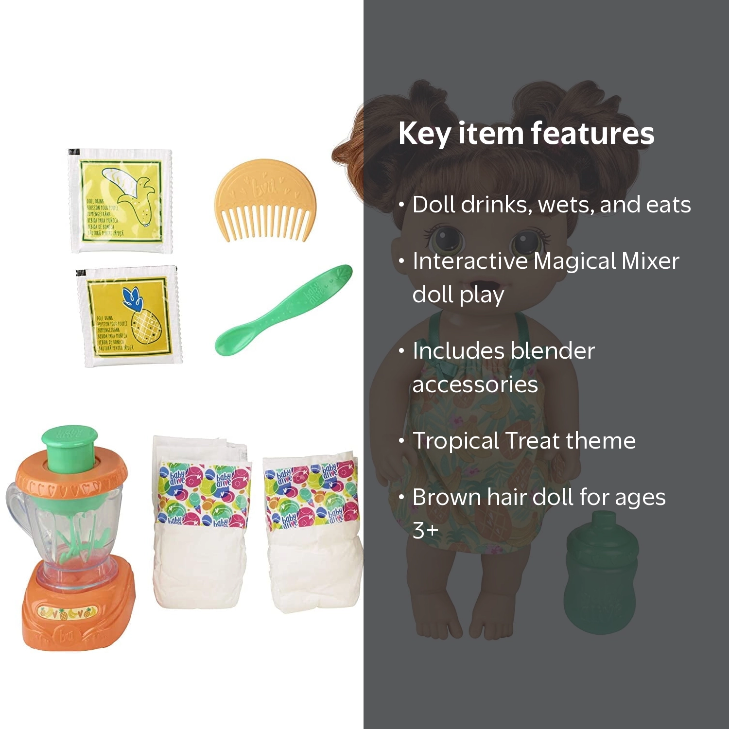 Baby Alive: Magical Mixer, 10-Inch Brown Hair Doll with Tropical
