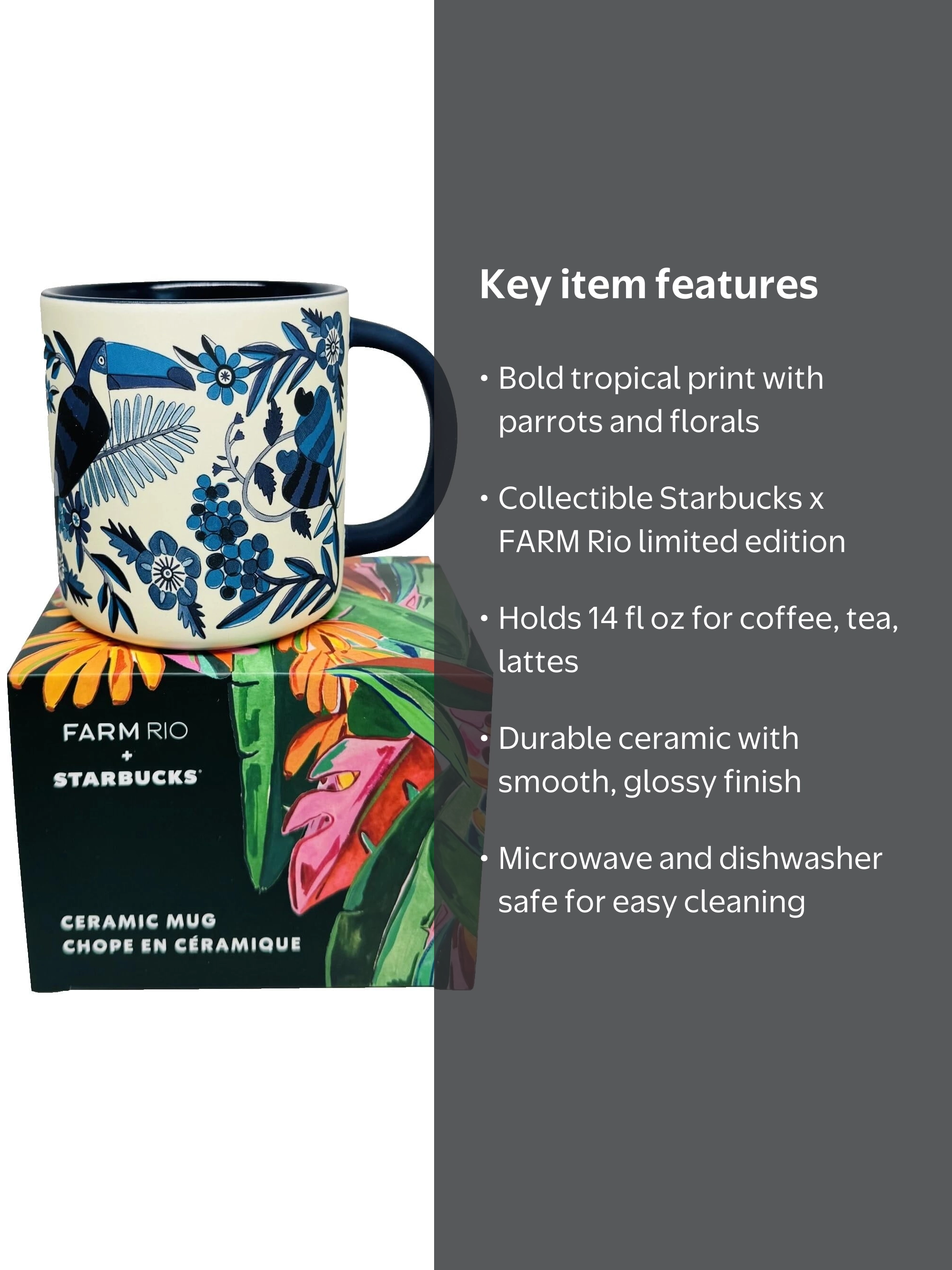 Starbucks x FARM Rio 2025 Lenço Azulejo Mug, 14 oz, Ceramic Coffee