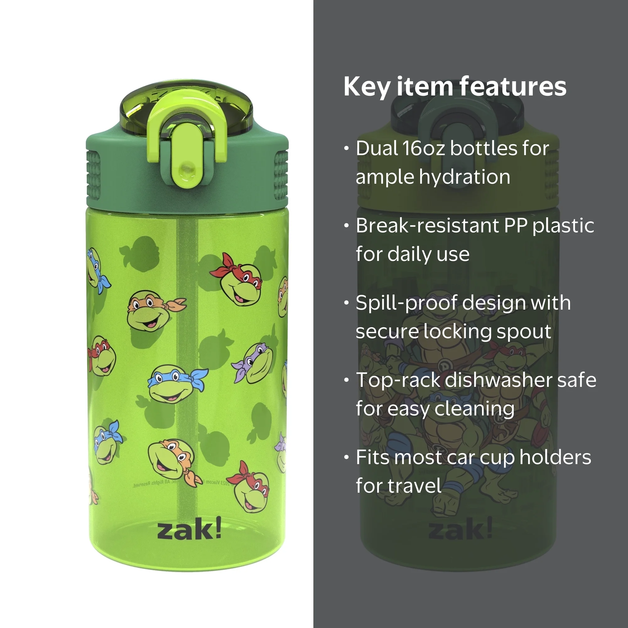 トップウォーターセット Zak Designs, Water Bottle, 16 oz, Teenage Mutant Ninja Turtles