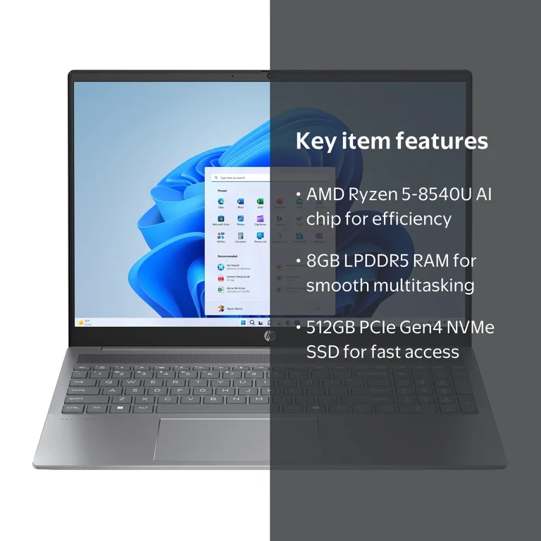 HP Pavilion 16 inch Laptop AMD Ryzen 5-8540U AI PC 8GB RAM 512GB