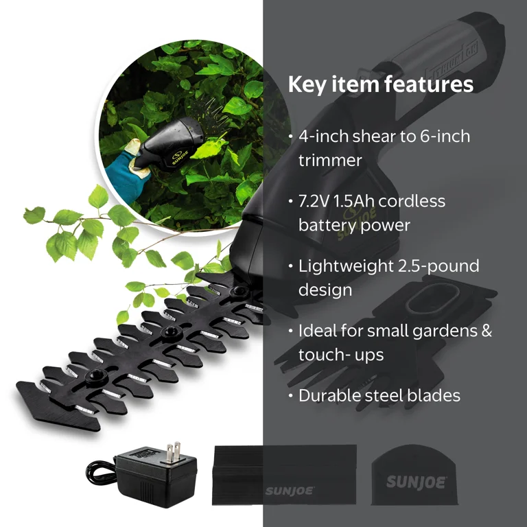 Sun Joe 2-in-1 Cordless Grass Shear + Hedger, 7.2-Volt, Green