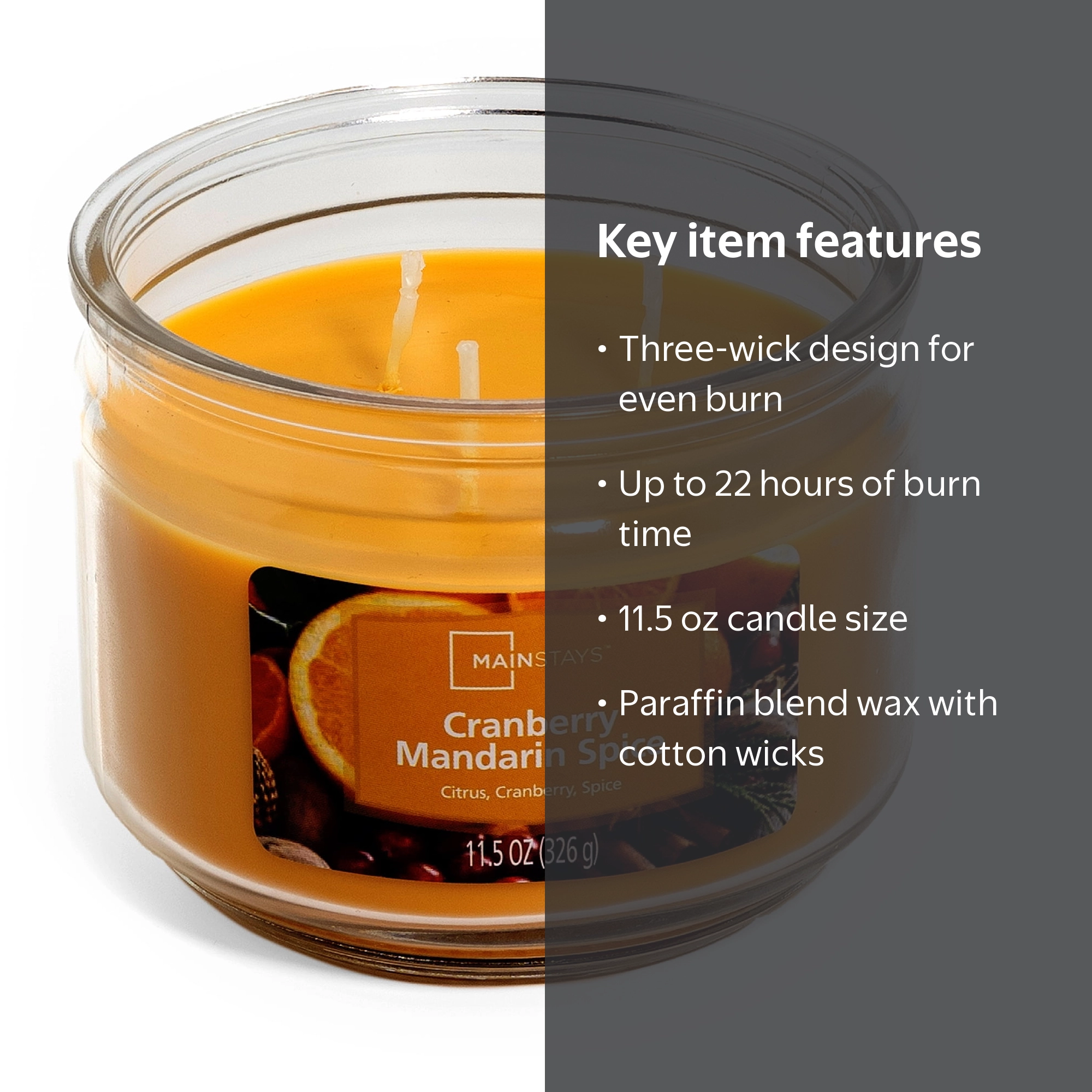 Mainstays 3-Wick Glass Jar Candle, Cranberry Mandarin, Yellow