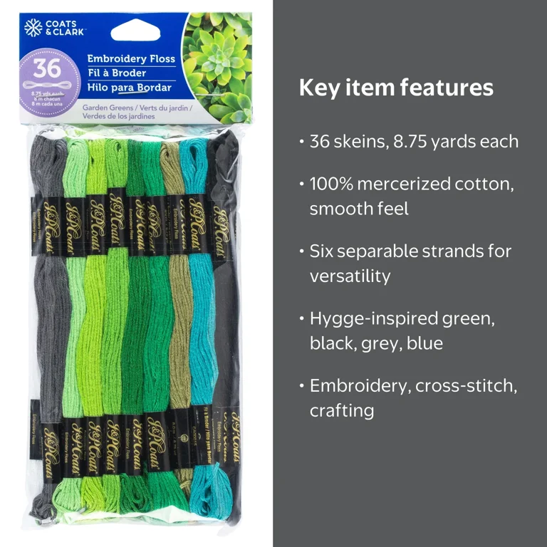 Coats & Clark Embroidery Floss Cotton Value Pack Garden Greens