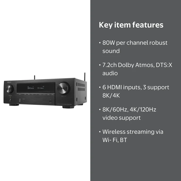 Denon AVR-X1700H 7.2ch 8K Receiver with 3D Audio, HEOS, Voice