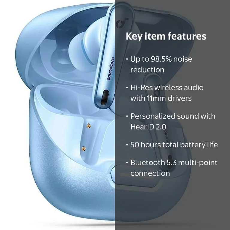 Soundcore, In-Ear Bluetooth Earbuds, Noise Cancelling, Light Blue