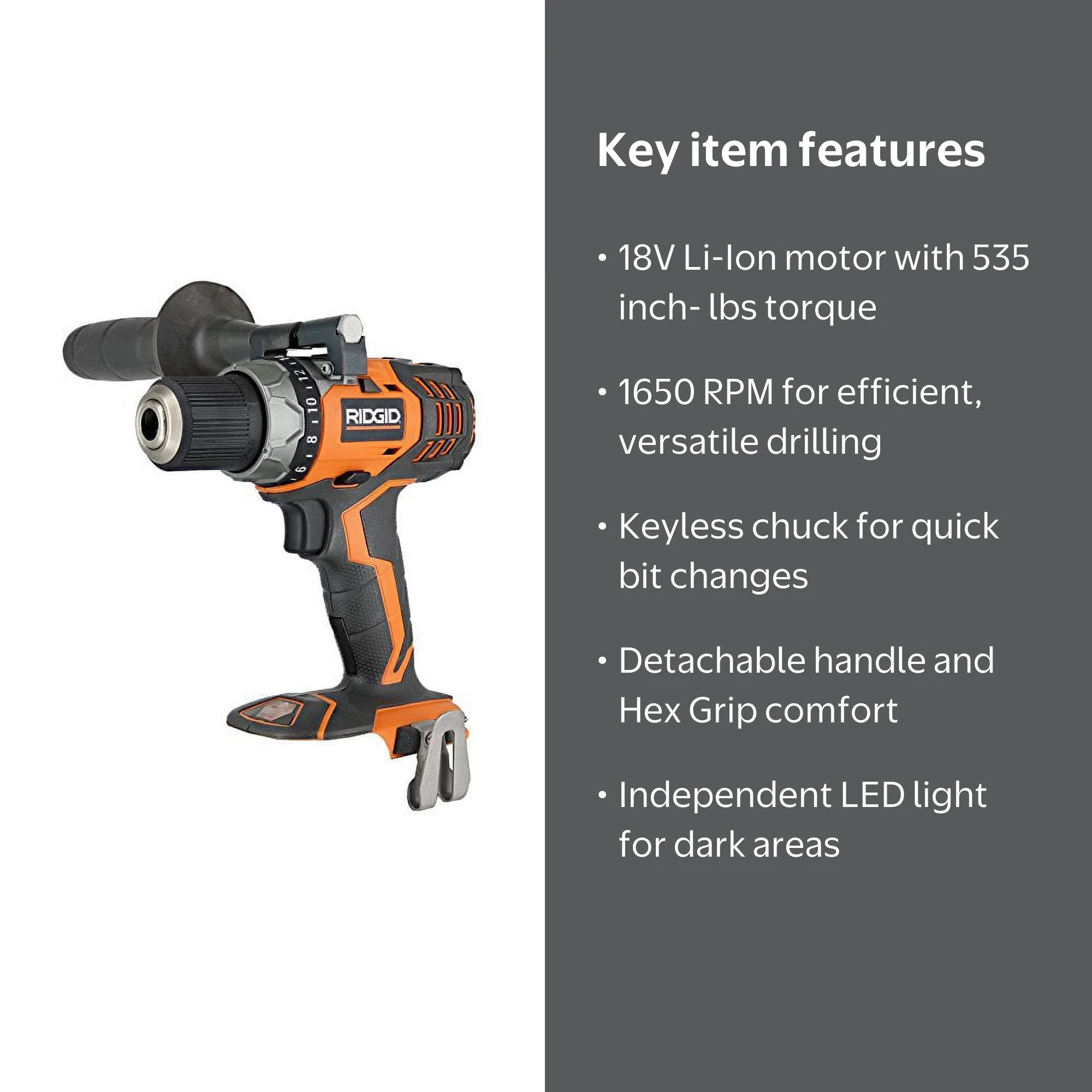 Ridgid Fuego R86008 Drill / Driver, 18V, 1650 RPM, 2 Speed